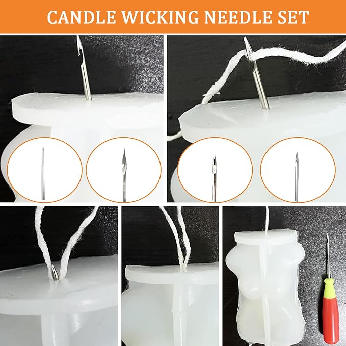 3 PCS Punch Needle Wick for Candle Making, Round Hole Candle Punch Wicking Needle Tools, Punch Needle Candle Wick Tool for Silicone Molds Making (Mix, 1 Set)