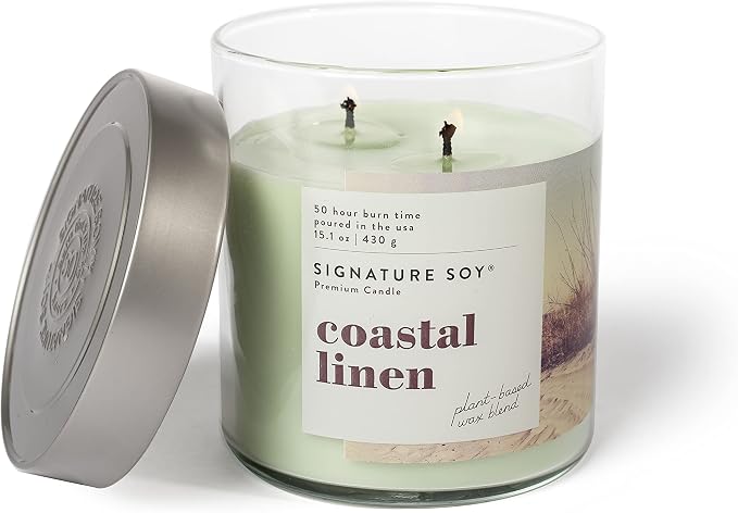 Signature Soy Lidded Coastal Linen Scented Candle, Large Jar