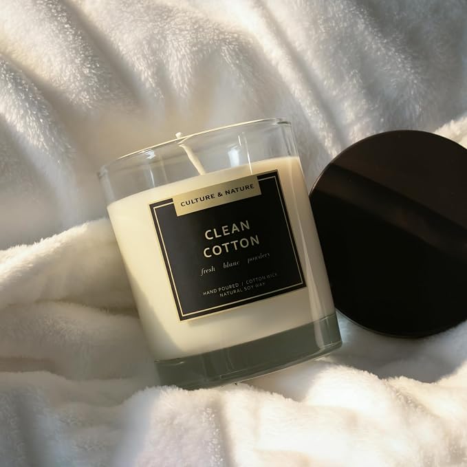 CULTURE & NATURE Natural Soy Wax Candle 7oz Clean Cotton Scented