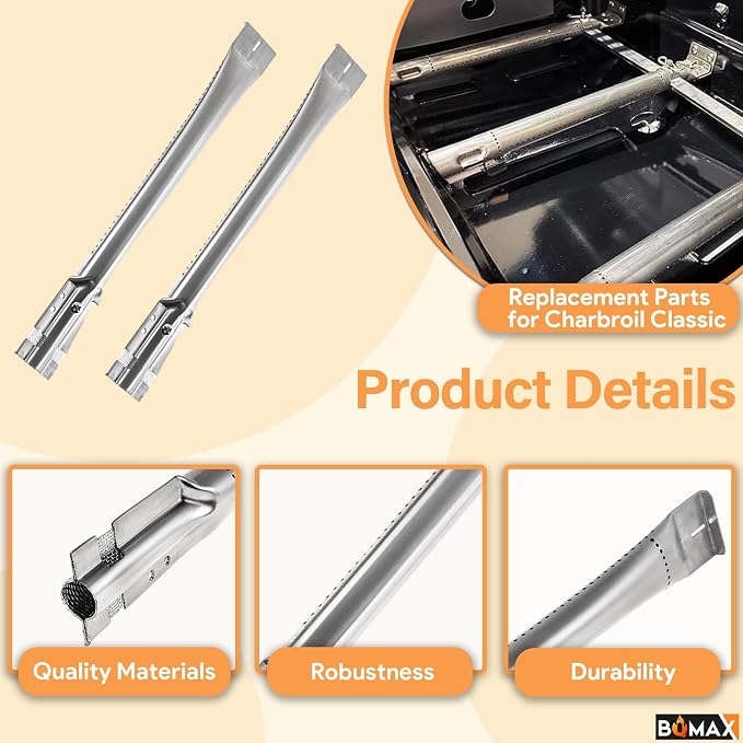 Stainless Steel Repair Kit for Charbroil Classic 280 2-Burner 463647018 463613717 463672717 463672817 G215-0203-W G320-0200-W1, Grill Burner and Heat Plates for American Gourmet 2-Burner 465635821