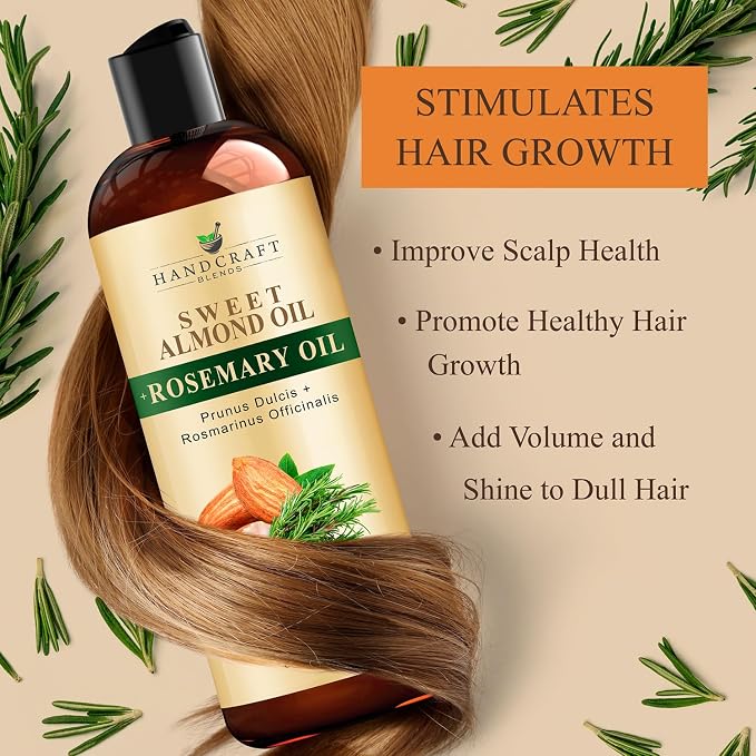 Handcraft Blends Sweet Almond Oil | 100% Pure and Natural | Bath & Body Oil | Premium Grade Carrier Oil | Skin | Hair | Body | Massage | Hexane-Free | with Rosemary Oil | 8 Fl Oz