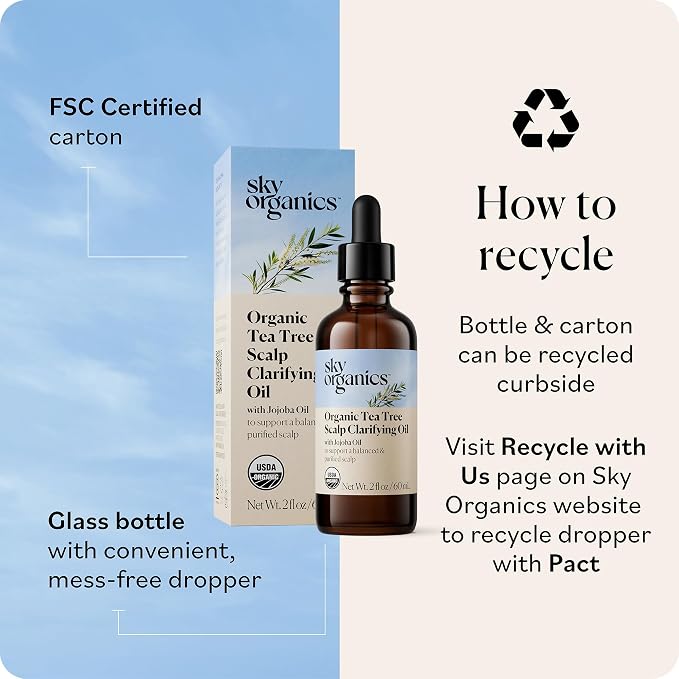 Sky Organics - Organic Tea Tree Scalp Clarifying Oil (2 fl oz/60 mL) Balanced & Purified Hair Oil for Scalp Dryness & Itchiness - Tea Tree, Jojoba, Peppermint - Vegan, Cruelty Free, DIY eBook included