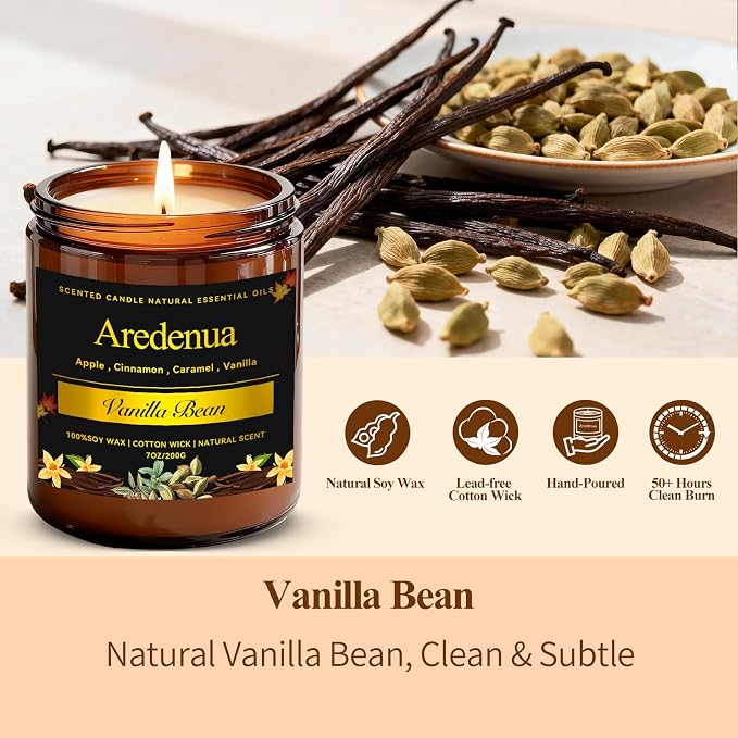 Vanilla Bean Odor Eliminating Candles | Scented Soy Candle for Home, Air Freshening & Cozy Scent, Relaxing Home Candle Gift for Women & Men