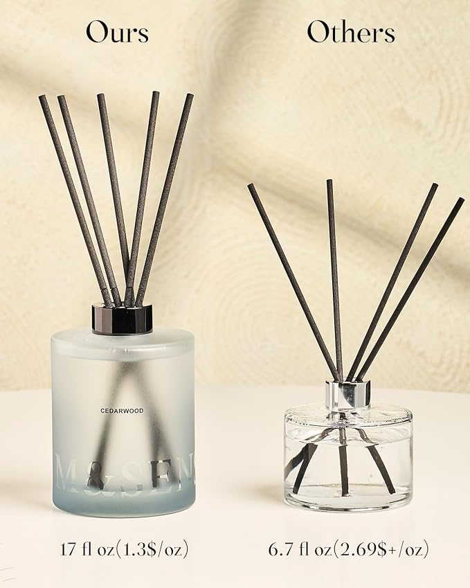 M&SENSE Cedarwood Reed Diffuser Set - 16.9 fl oz Large Room Scented Diffuser with Sticks, Long-Lasting Non-Toxic Home Fragrance Gifts for Bedroom, Bathroom & Office