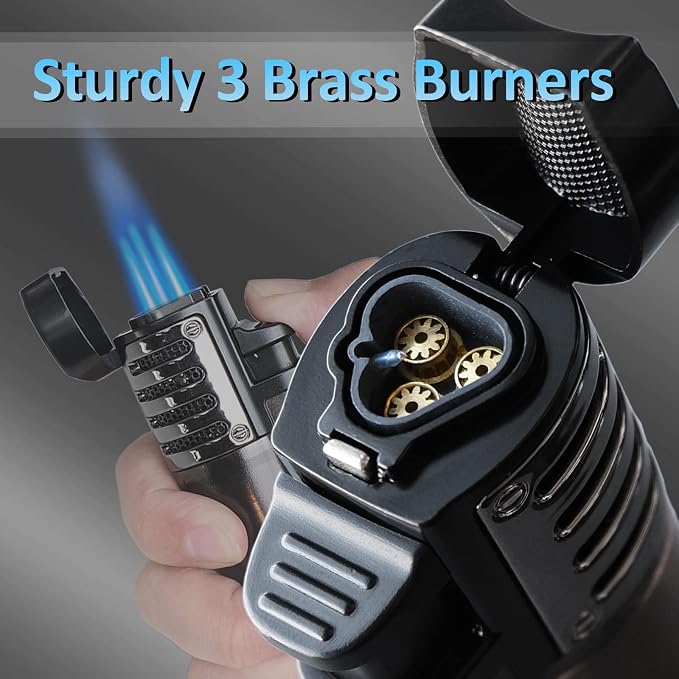 Zoocura Torch Lighter 2 Pack Triple Jet Flame Butane Torch Lighters Refillable Butane Gas Lighters Windproof Adjustable 3 Flame Lighter for Christmas (Without Gas)