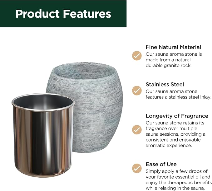 Northwood Sauna - Sauna Aromatherapy Stone Cup - Essential Oil Diffuser - Natural Rock with Stainless Steel Bowl (XL Size)