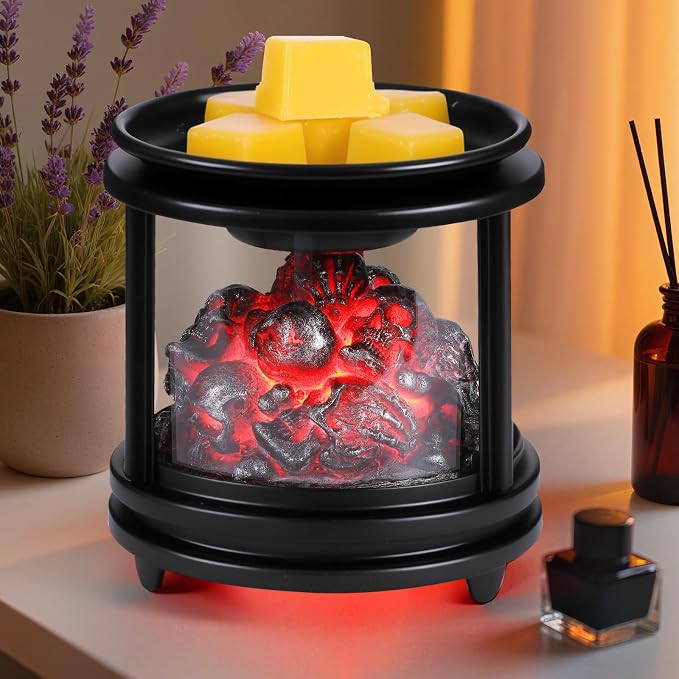 Wax Melt Warmer, Bonfire Skull Candle Wax Melter for Scented Wax Campfire Candle Melt Warmer PTC Heating, 3-in-1 Electric Wax Burner Fragrance Warmer for Home Bedroom Office Gifts & Decor