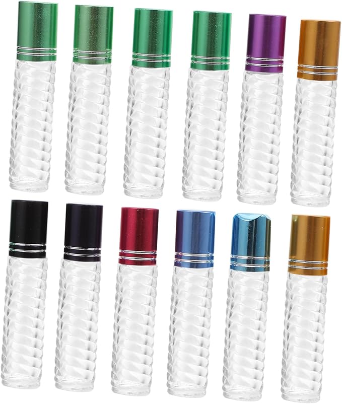 NOLITOY 12pcs 5ml Roll-on Bottles Refillable Glass Essential Oil Bottles Mini Perfume Kit Portable for Travel and Aromatherapy Random Color