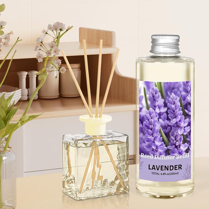 STRN Lavender Essential Oil Reed Diffuser Refill 200ml Long-Lasting Aromatherapy, Natural Fragrance Liquid with Eco-Friendly Bottle for Home, Bedroom, Spa