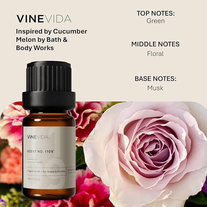 VINEVIDA [0.33oz] Cucumber Melon Fragrance Oil for Candle Making and Soap Making - Premium Candle Scents for Soy Candles
