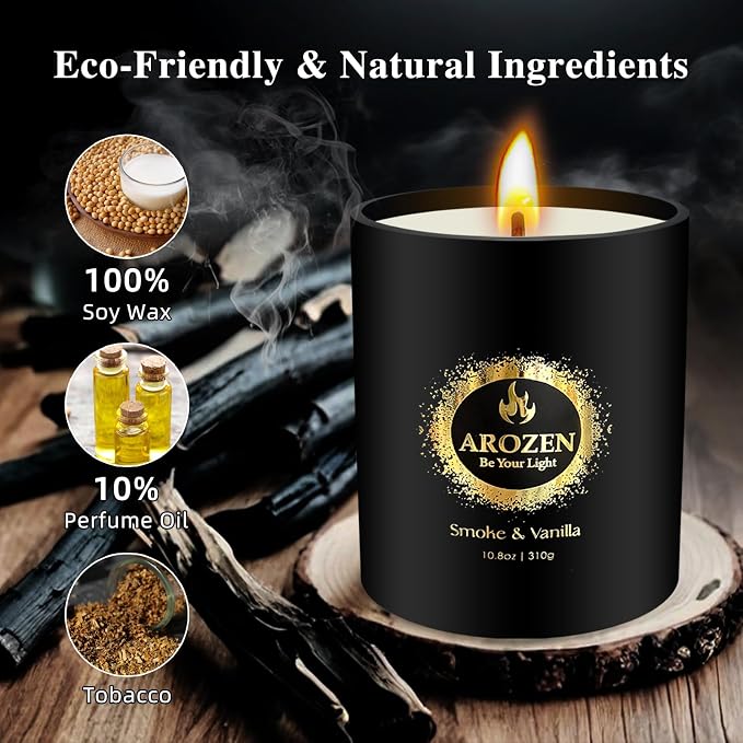 Tobacco Vanilla Candle for Men – 70-Hour Soy Wax Scented Candle for Home | Black Jar Aromatherapy Gift for Him, Father's Day Birthday Valentine's Day