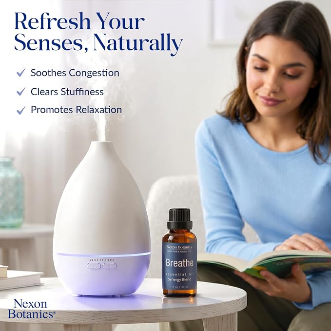 Breathe Essential Oil Blend 30 ml - Breath Sinus Relief with Menthol Oils - for Humidifiers, Diffusers, and Aromatherapy - Nexon Botanics