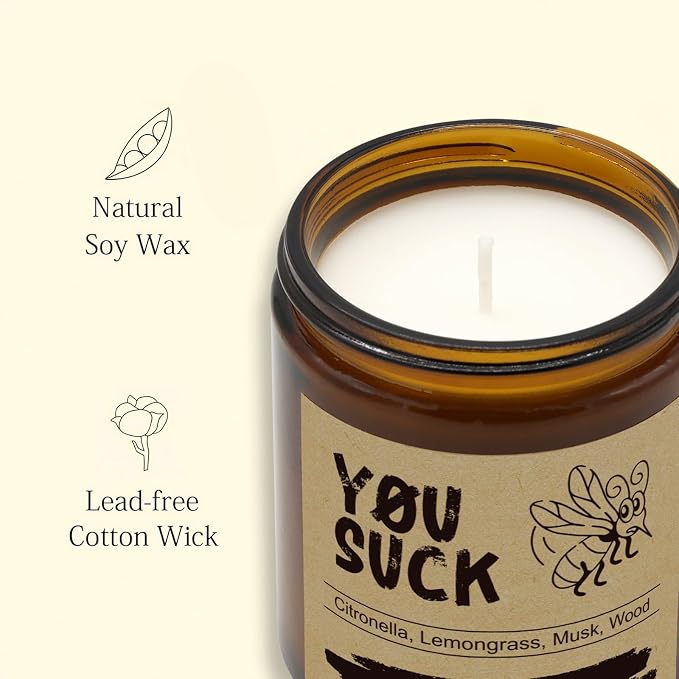 Lihome Citronella Candle – Funny Soy Wax Candle – 7.2oz with Lemongrass, Musk & Wood Scents – Outdoor Gift for Men & Women