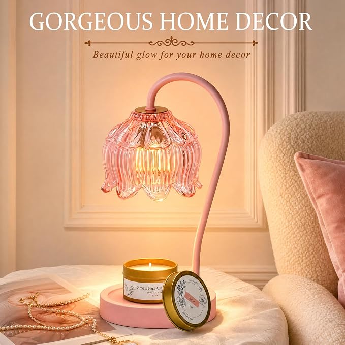 Flower Candle Warmer Lamp with Timer for Jar Candles, Dimmable Candle Lamp Warmer Gift Set with 3 Scented Candles Lavender Vanilla Oud, Christmas Birthday Gifts for Women Mom Wife Her - Purple