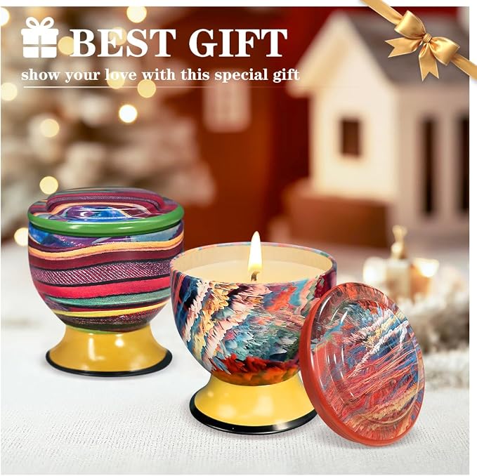 Home Aromatherapy Candles, 2 Packs of 4-Ounce Natural Soy Candles, Portable tin can Candle Set, Suitable for Travel, spa, Bathing, Yoga, Home Decoration (Jasmine, Lavender)