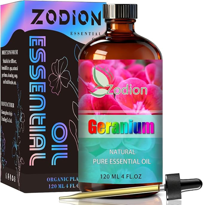 Geranium Essential Oil, Geranium Fragrance Oil for Diffuser, Massage, Humidifier, DIY Candle, Soap Making, Home, Bath, Yoga - 4 fl oz (120ml) - ZODION Essential Oils