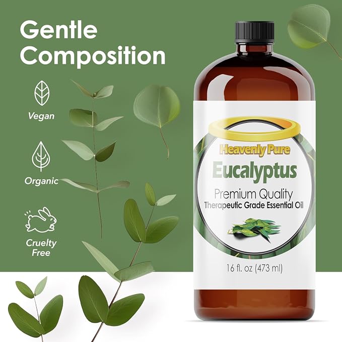 Heavenly Pure - Eucalyptus Essential Oil 16 oz Large Bottle for Spray, Diffuser, Humidifier - 473 ml