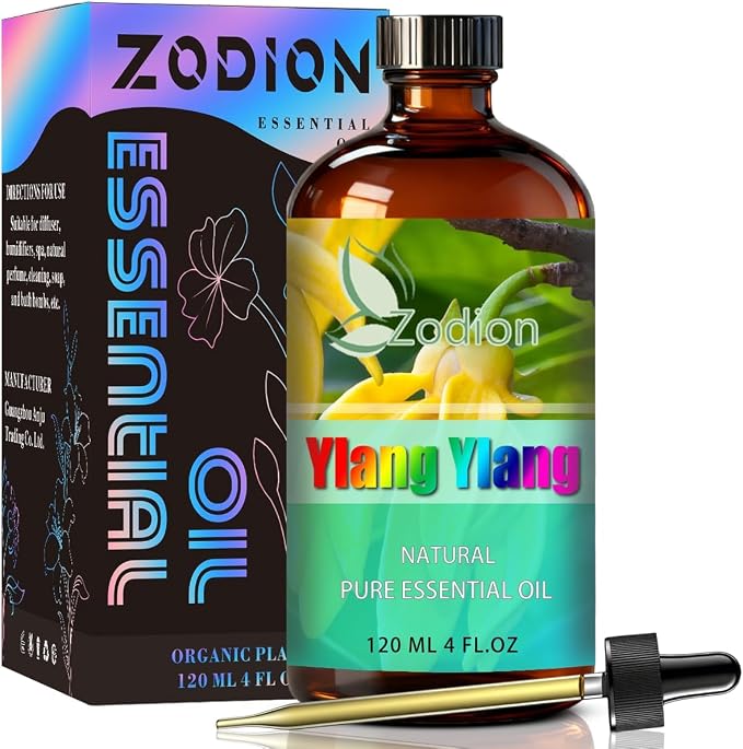 Ylang Ylang Essential Oil - Ylang Ylang Fragrance Oil for Diffuser, Massage, Humidifier, DIY Candle, Soap Making, Home, Bath, Yoga - 4 fl oz (120ml) - ZODION Essential Oils
