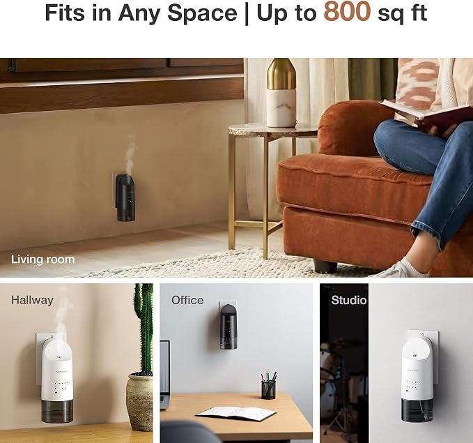 Airversa Smart Waterless Diffuser Plug in Wall for Essential Oils, 160mL, App Control Scent Diffuser with Buttons, Up to 800 sq ft, Oil Diffuser for Home, Room, Spa, Office, Studio, ANP Black Kit