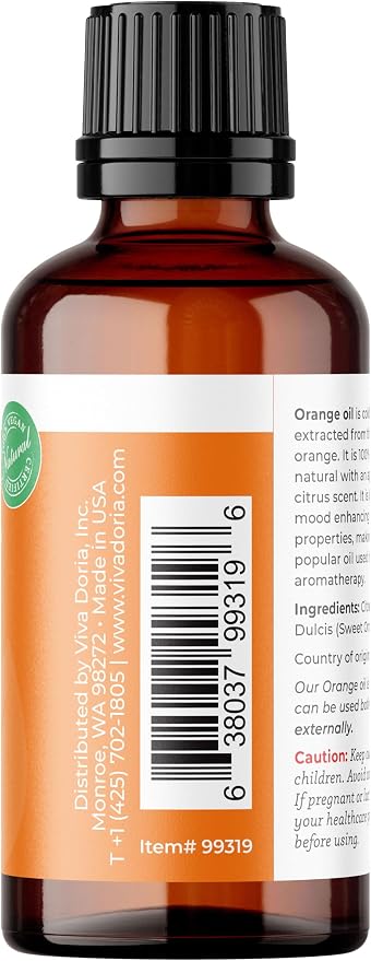 Viva Doria 100% Pure Sweet Orange Essential Oil, Undiluted, Food Grade, USA Orange Oil, 30 mL (1 Fl Oz)