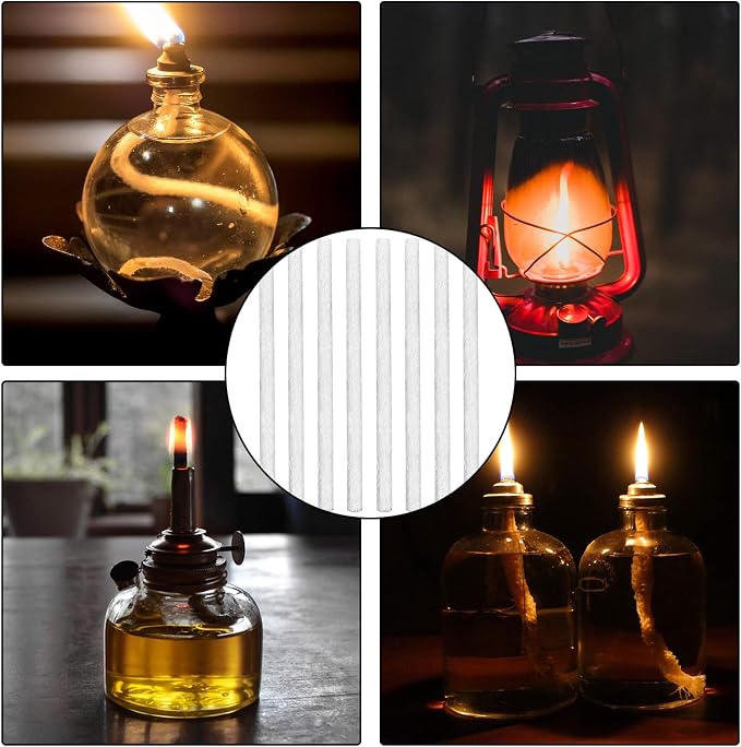 EBaokuup 20 Pcs Long Life Fiberglass Replacement Wicks,10'' Lighting Torches Wick,Citronella Wicks for Bottles,Indoor Decor and Outside Lanterns and Oil Lamps