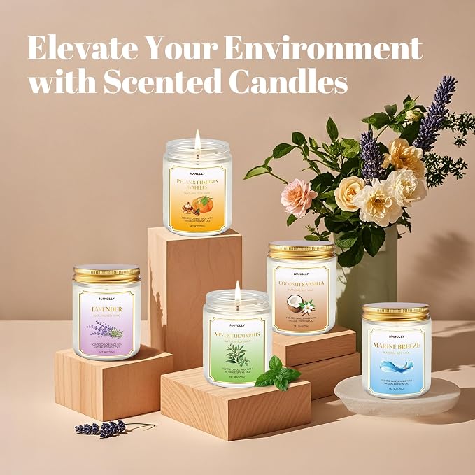 Marine Breeze Candle, 9 oz Scented Candles for Home Soy Candle Wax, Aromatherapy Candles for Women Men, Birthday Christmas Gifts, Perfect for Creating a Calming Ambiance