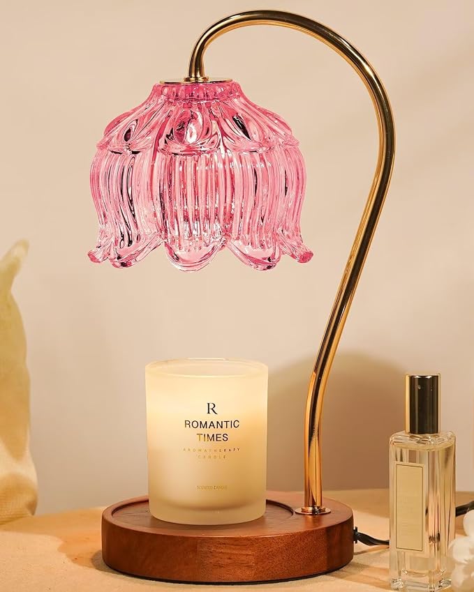 Funistree Flower Candle Warmer Lamp with Timer, Dimmable Candle Lamp Warmer, Christmas Birthday Gifts for Women Mom Her, Housewarming Home Decor, Lotus Wax Warmer for Yankee - Pink Lily 10 Inch