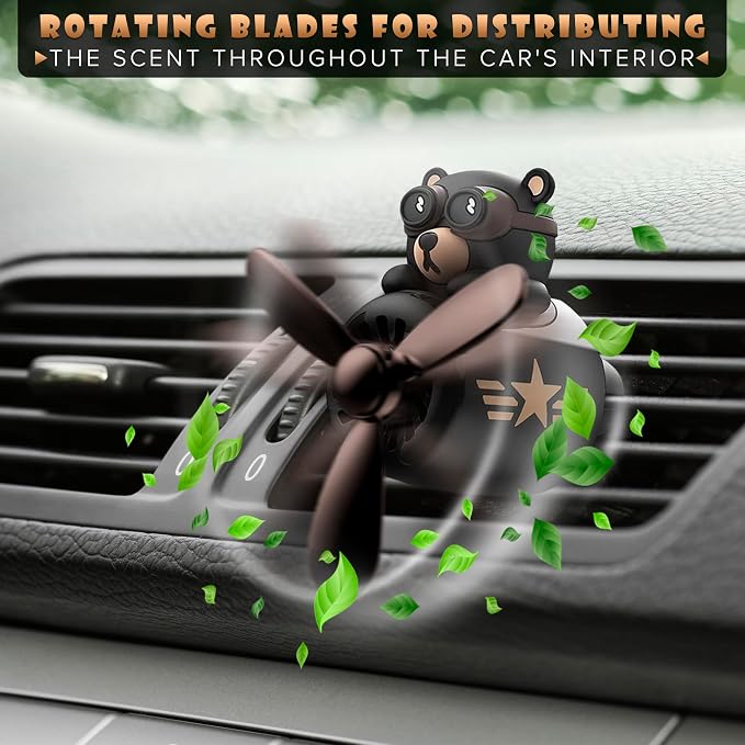 Car Vent Clips - Bear Pilot Car Air Freshener Vent Clip with Rotating Propeller, Durable and Easy to Install, 2.1"x2.5"x2.4" Versatile Size, 2 Aroma Tablets Included, Adds a Playful Touch to Interior