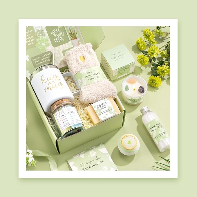 Self Care Get Well Soon Gift Baskets for Women, 8pcs Christian Birthday Gifts for Women Inspirational Christmas Ideas for Mom Her Friend, Care Package After Surgery Thinking of You Sympathy Box