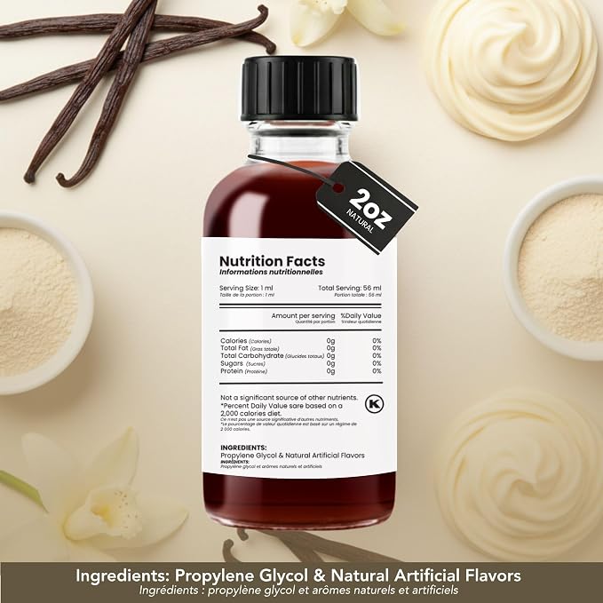 Dolce Flav Vanilla Extract – 2 Ounce Water-Soluble Kosher, Sugar-Free, Concentrated Vanilla Flavoring for Baking, Cookies & Desserts, Includes Measured Dropper