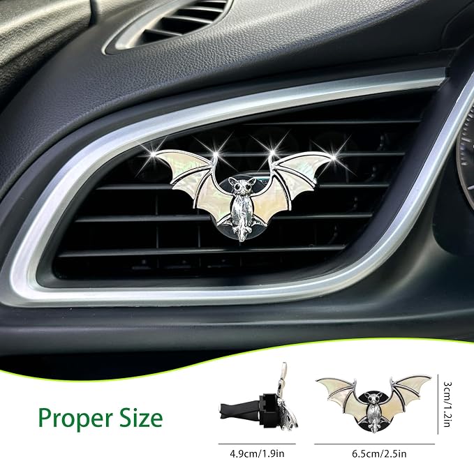 ORIESSE Beige Bat Air Vent Clip Car Air Freshener Outlet Clips Natural Seashell Vampire Bat Car Accessories Gothic Car Decor Refillable Diffuser Clips