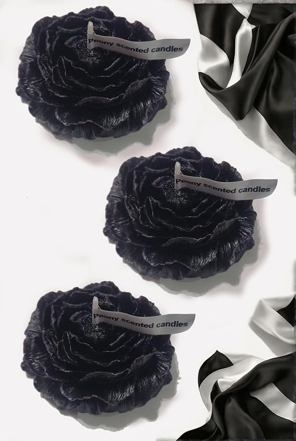 Peony Flower Shaped Candle with Scent, Soy Wax Blend Aromatherapy Candle, Gift Candle, Gifts for Women, Candles for spa, Stress Relief, Meditation, Wedding, Home Decor, Relaxing Atmosphere, (Black)