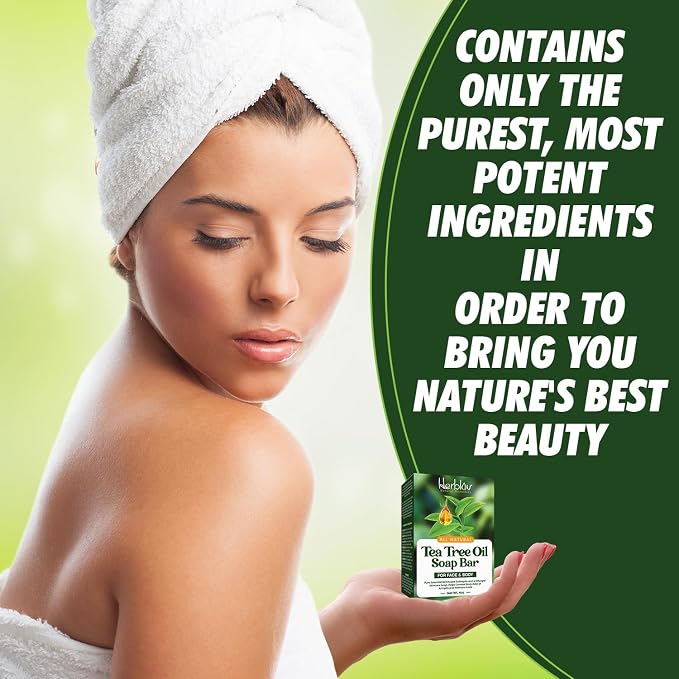 Herblov Tea Tree Oil Soap Bar for Face & Body, 4oz –All Natural Remedy Skin Cleanser – Pure Essential Oil Infused Skincare Cleansing Soap for Dirt & Acne - Tea Tree Face & Body Wash Made in USA