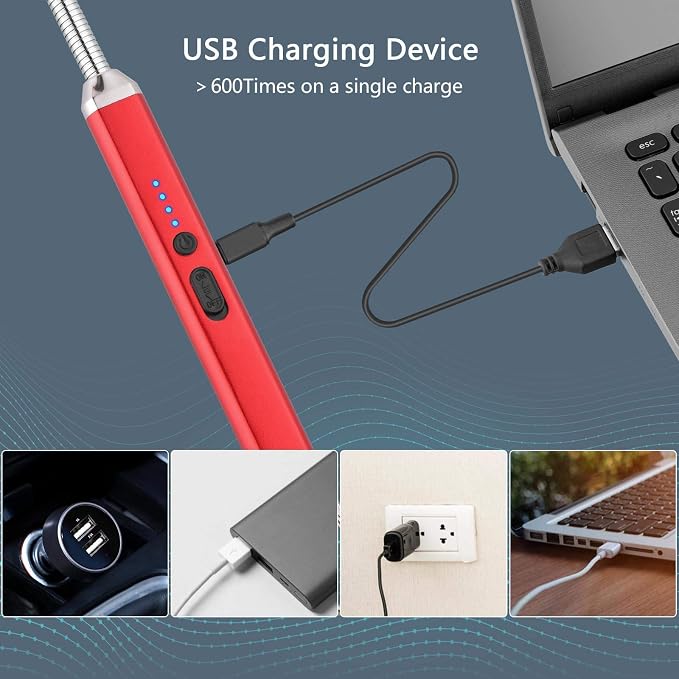 MEIRUBY Electric Candle Lighter, Birthday Christmas Stocking Stuffers Gifts for Women Mom Men Wife Sister, USB Arc Rechargeable Windproof Long Lighter for Candle BBQ Housewarming Gift Idals