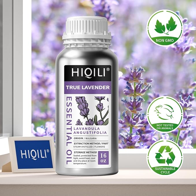 HIQILI 16 fl oz Lavender Essential Oil Large Capacity, for Aromatherapy, DIY Candle & Soap Making, Skin Moisturizing. Suitable for Hotels, DIY Studios, Spas and Hair Salons