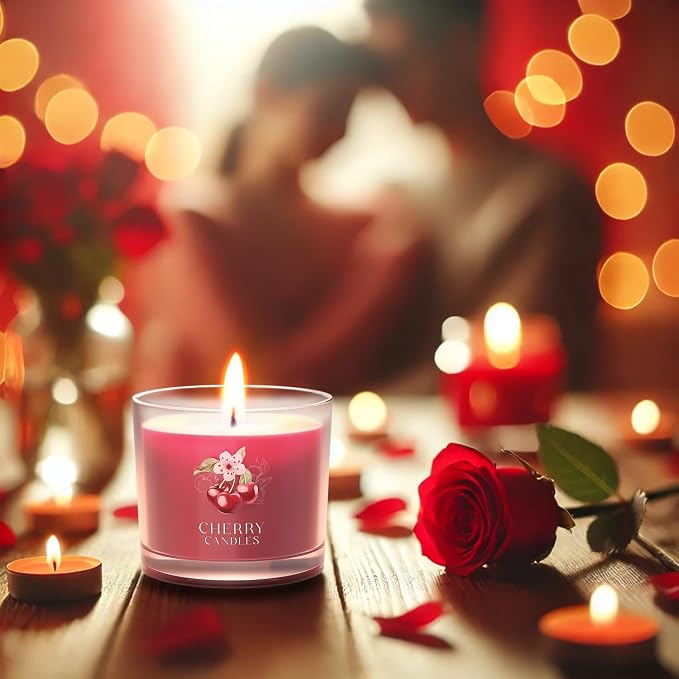 CHILLFLAME Cherry Candle, Scented Candles Gifts for Women, Candles Gift Set for Her, 3 Scented Votive Candles, Birthday Gifts for Women/Men (Red, 7 oz)