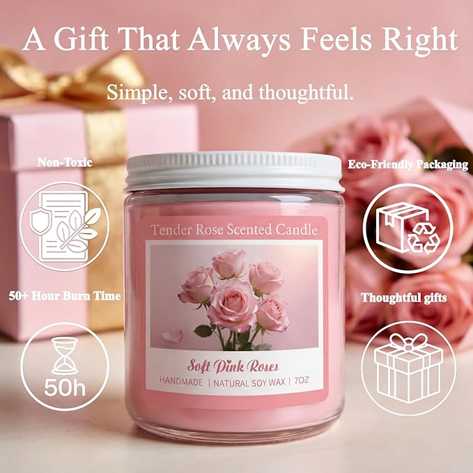 Homsolver Tender Rose Scented Candles, Natural Soy Candle Valentines Mothers Day Gift for Her Mom Wife Girlfriend, Anniversary Birthday Gifts for Women, Novelty Jar Candle with 50+ Hours of Burn