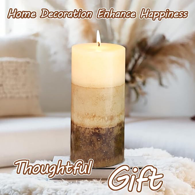 3x6 Pillar Candles Vanilla Cupcake Scented Immeiscent Aromatherapy Candles 60+ Hours Burn Long Lasting, Mottled Layered Candles for Home Scented SPA Restaurant Set of 3