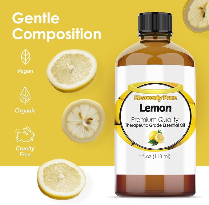 Heavenly Pure Lemon Essential Oil 4 oz with Dropper for Aromatherapy, Diffuser, Candle, and Mosquitoes (118 ml)
