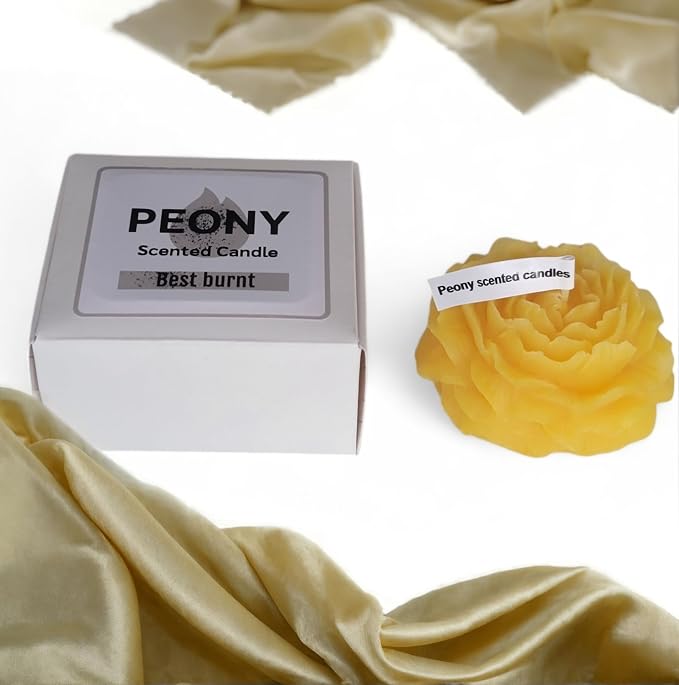 Peony Flower Shaped Candle with Scent, Soy Wax Blend Aromatherapy Candle, Gift Candle, Gifts for Women, Candles for spa, Stress Relief, Meditation, Wedding, Home Decor, Relaxing Atmosphere, (Yellow)