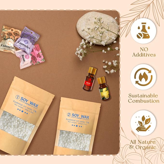 DIY Scented Candle Making Kit for Adults, Pro Candle Making Set with Wax Melter, Glass Jar, Dried Flowers, 6 Pleasant Scents, Color Dyes & More - All-in-One Wax Melts Kit Perfect as Home Decorations