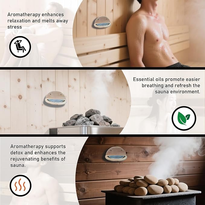 Sauna Essential Oil Cup, Stainless Steel Aroma Bowl, Aroma Diffuser, Premium Hemlock Wood Aroma Holder, Perfect Sauna Accessories