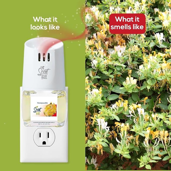 Scent Fill Honeysuckle Plug in Air Freshener, Scented Oil Refills, 2 Refills + Diffuser