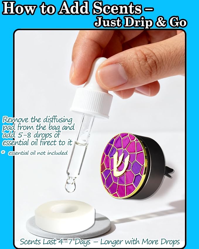Hebrew Shin Car Vent Clip Air Freshener - Essential Oil Diffuser Refillable with 1 DIY Unscented Pads for Car Jewish Hanukkah Gifts Pink 1.57”