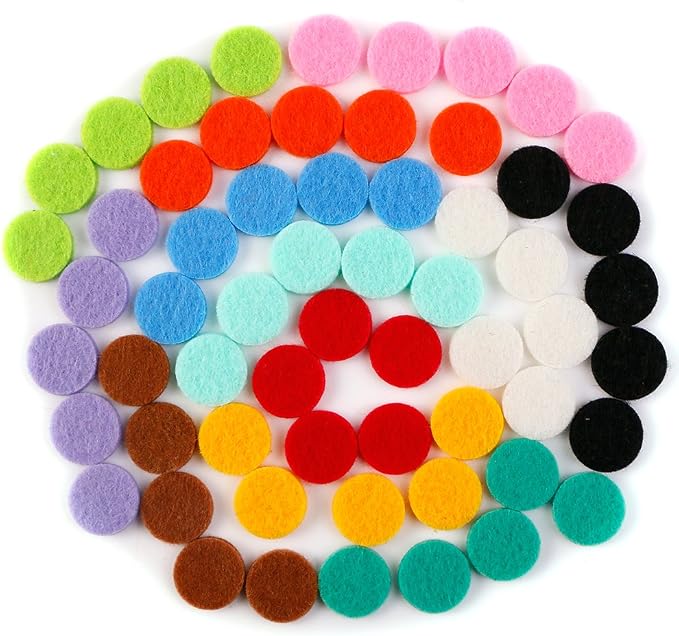 Maromalife 60 PCS Essential Oil Refill Pads, 0.67 Inch Felt Pads Aromatherapy Replacement Pads for Diffuser Necklace Diffuser Bracelet Car Diffuser Vent Clip Multi-Colored