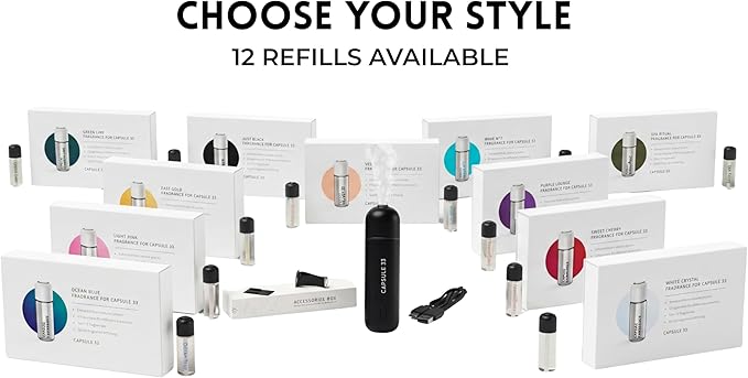 Car Perfume Diffuser, (UPGADED) Air freshener, Waterless Diffuser, Smart Ultrasonic Air Freshener with 6 Premium Fragrances, Automatic (On/Off), Car Gift for Men and Women (Black)
