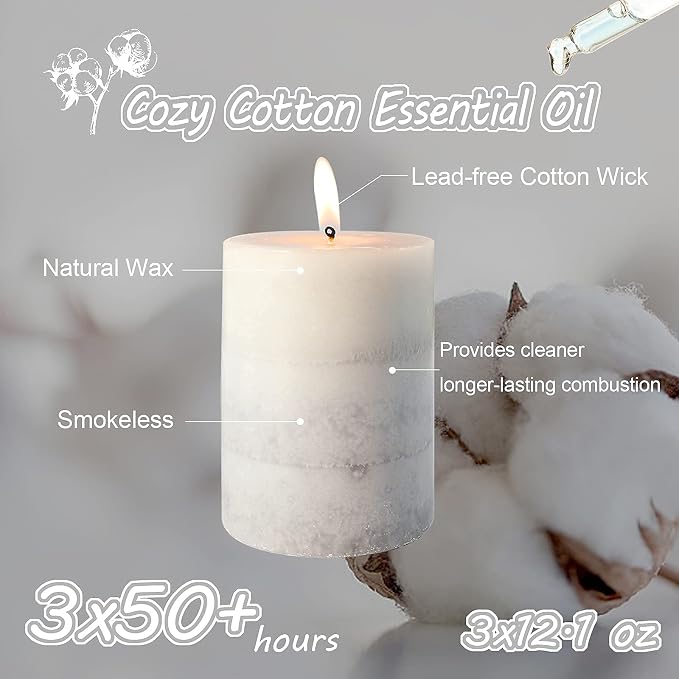 Gray Pillar Candles Cozy Cotton Scented Set of 3 Mottled 3 Layers Hand-Poured Classic Emergency Candle Aromatherapy Candles for Weddings, Home Decorations, Spa, Restaurant 3"X4"