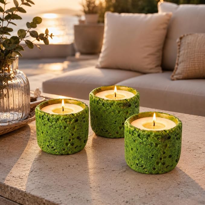 Viyffo 3 Pack Citronella Candles Outdoor, Lemongrass Scented Candle Set, Small 6oz Soy Candle in Green Ceramic Jar, Outdoor Candles for Patio, Deck, Garden, Backyard & Camping Gift (12 Hour Burn Each)