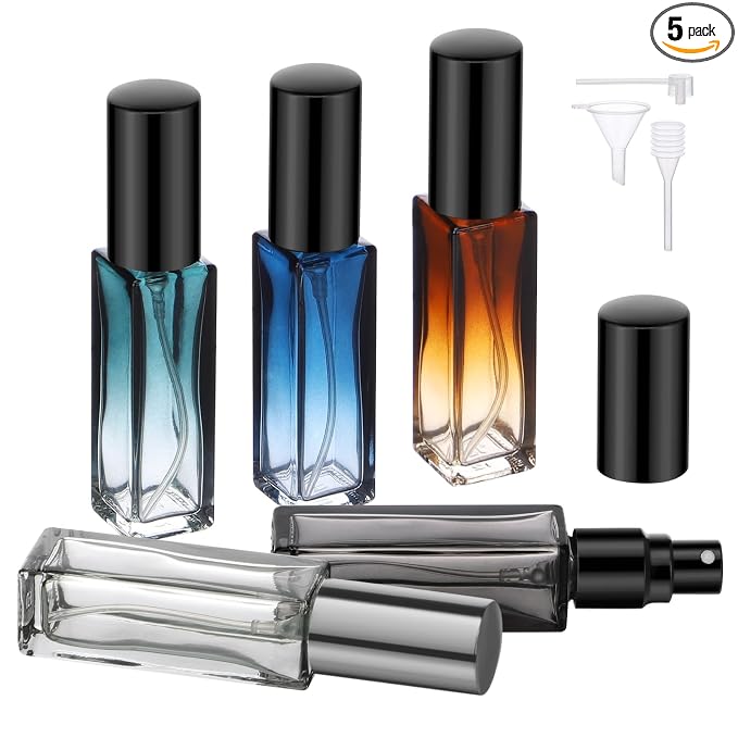 Segbeauty 5 Packs Travel Perfume Bottle Refillable, 10ML Mini Portable Glass Spray Bottles Atomizer, Empty Cologne Sample Dispenser with Funnel and Pipette, Perfume Making Kit Toiletries Container