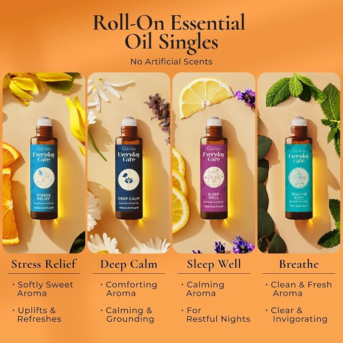 Gya Labs Peaceful Roll on Essential Oils Set - 0.34 Fl Oz Each - Essential Oil Set Relaxation Womens Gifts for Christmas - Blends for Calm, Aromatherapy Stocking Stuffers, Relaxing Gifts for Women